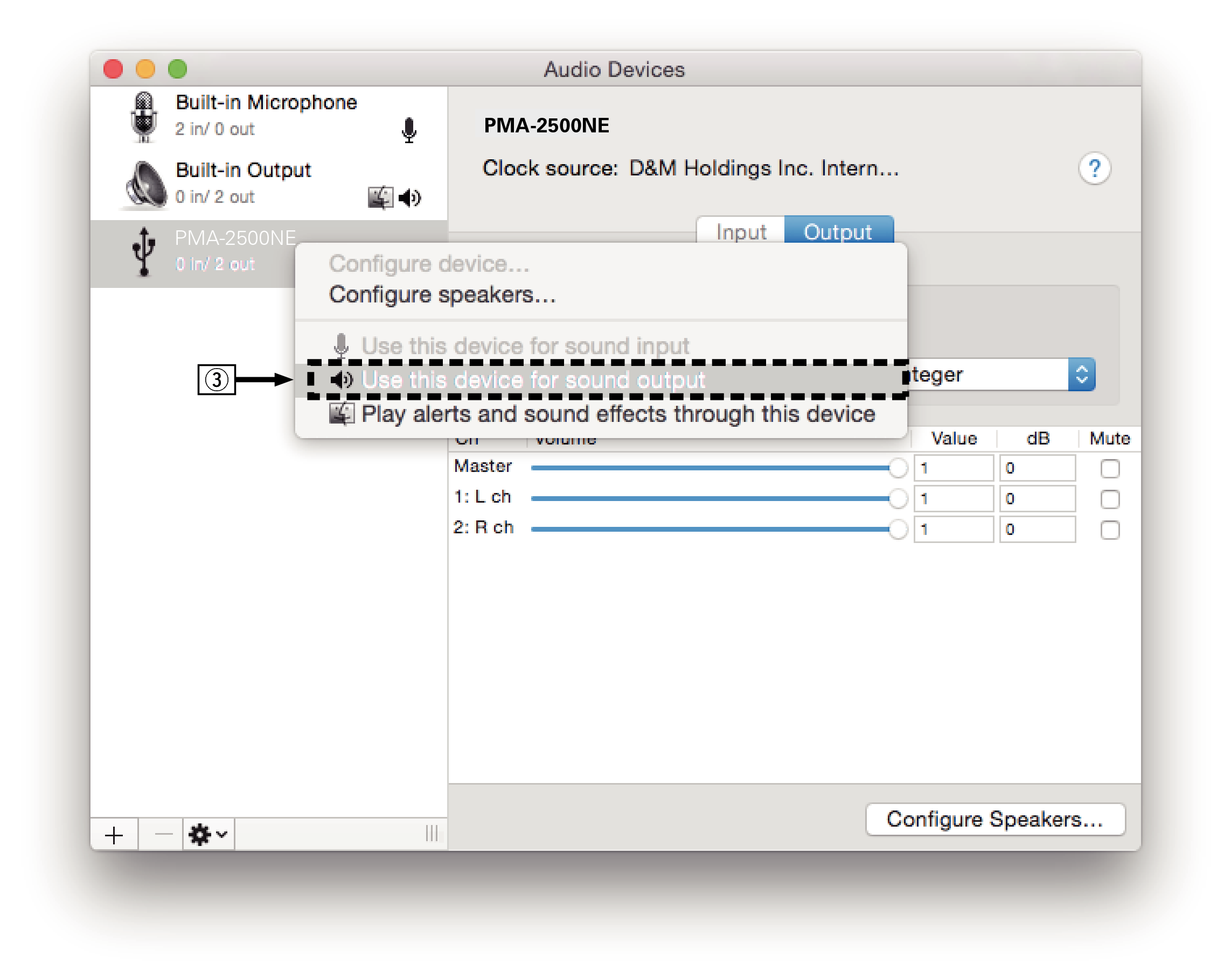 MacOS setting 1 PMA2500NE